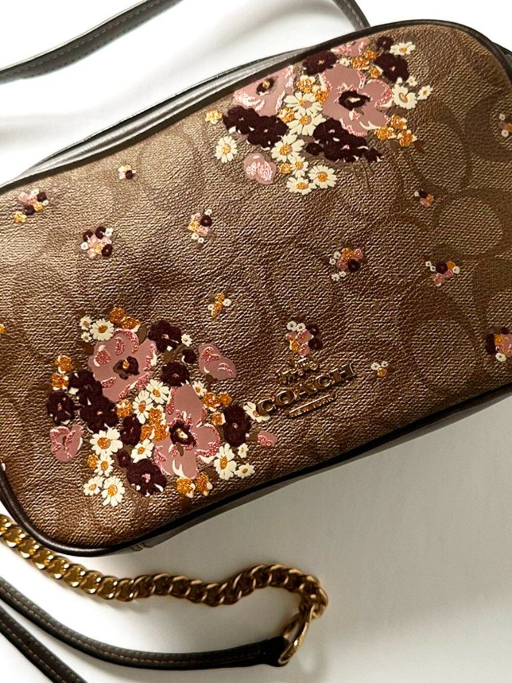 Coach Isla Chain Crossbody Floral Flocking Signature Coated Canvas F31433